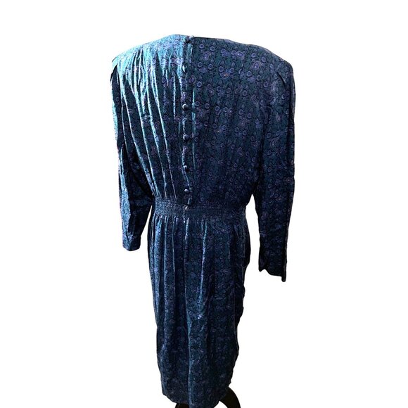 Vintage Prarie Dress Eighties KSL by Karin Stephens Sz 22 W Blue Green Paisley R - Picture 10 of 16